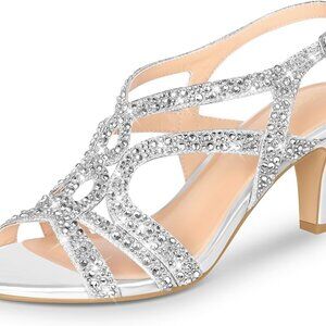Women's Glitter Heeled Sandals Open Toe Slingback Platform Dress Shoes